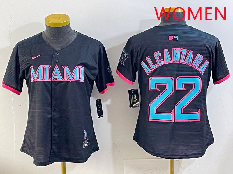 Women Miami Marlins #22 Alcantara Black Joint Name Nike MLB Jersey style 1->women mlb jersey->Women Jersey